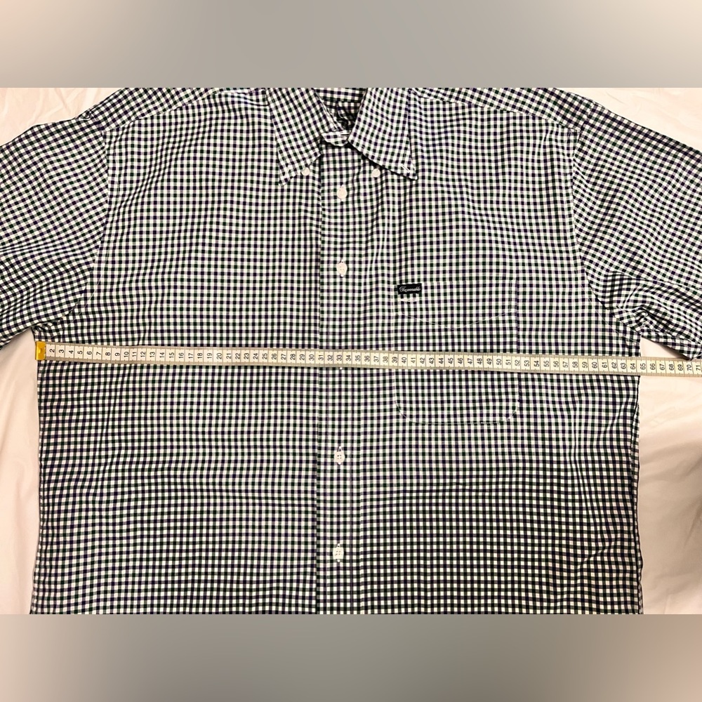 Facconable Men’s Large Purple Green Checkered Casual Short Sleeve Button Down - Picture 7 of 9
